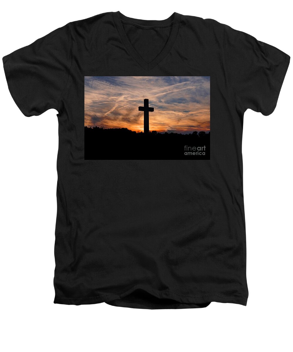 Cross Men's V-Neck T-Shirt featuring the photograph The Ultimate Sacrifice by Benanne Stiens