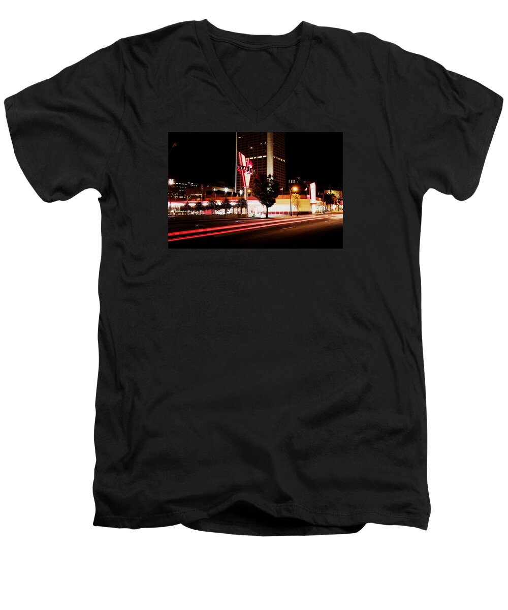 Long Exposure Men's V-Neck T-Shirt featuring the photograph The Varsity by Mike Dunn