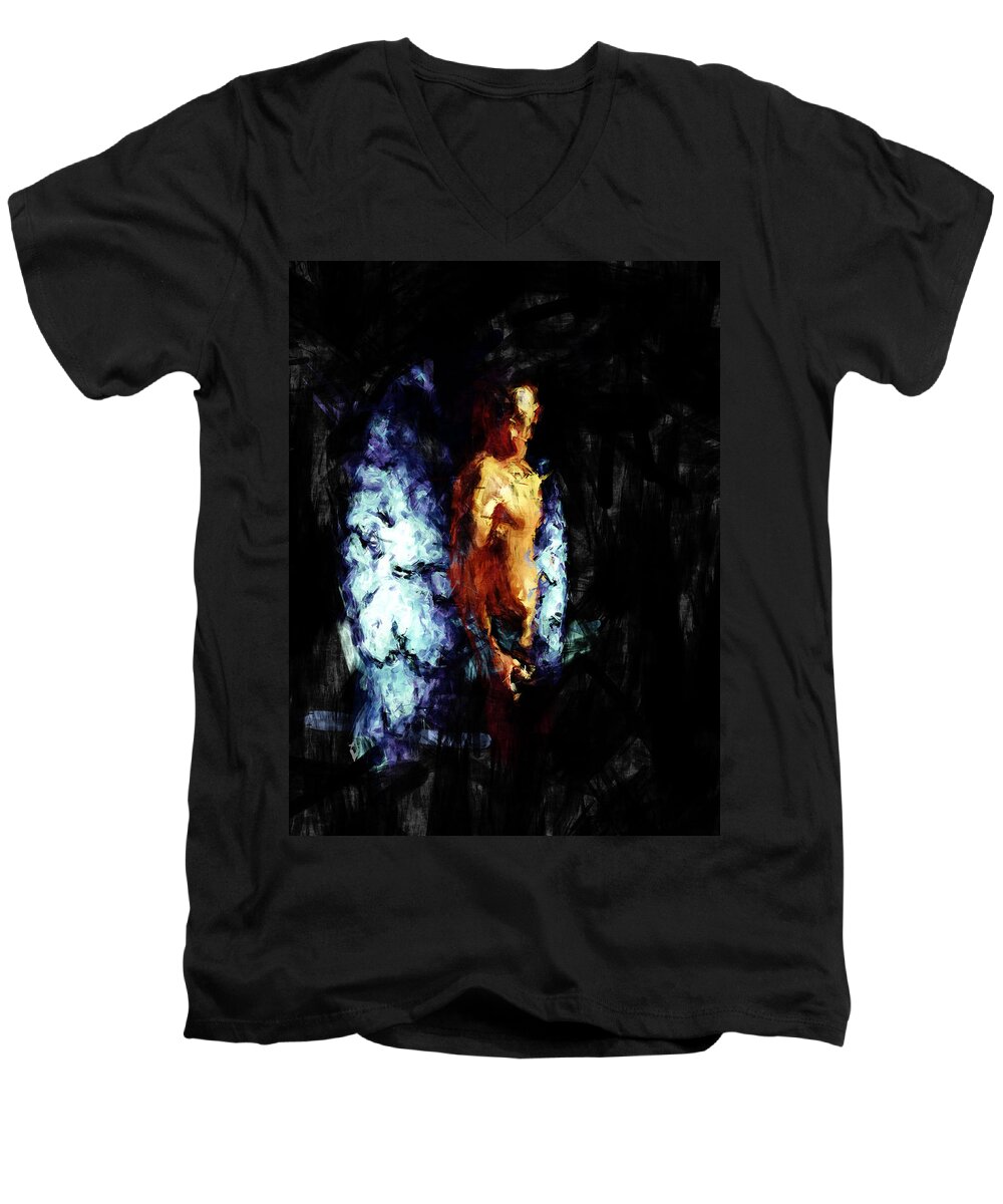 Man Men's V-Neck T-Shirt featuring the painting The Watcher by Adam Vance