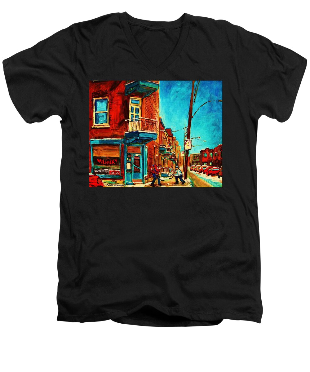 Montreal Men's V-Neck T-Shirt featuring the painting The Wilensky Doorway by Carole Spandau