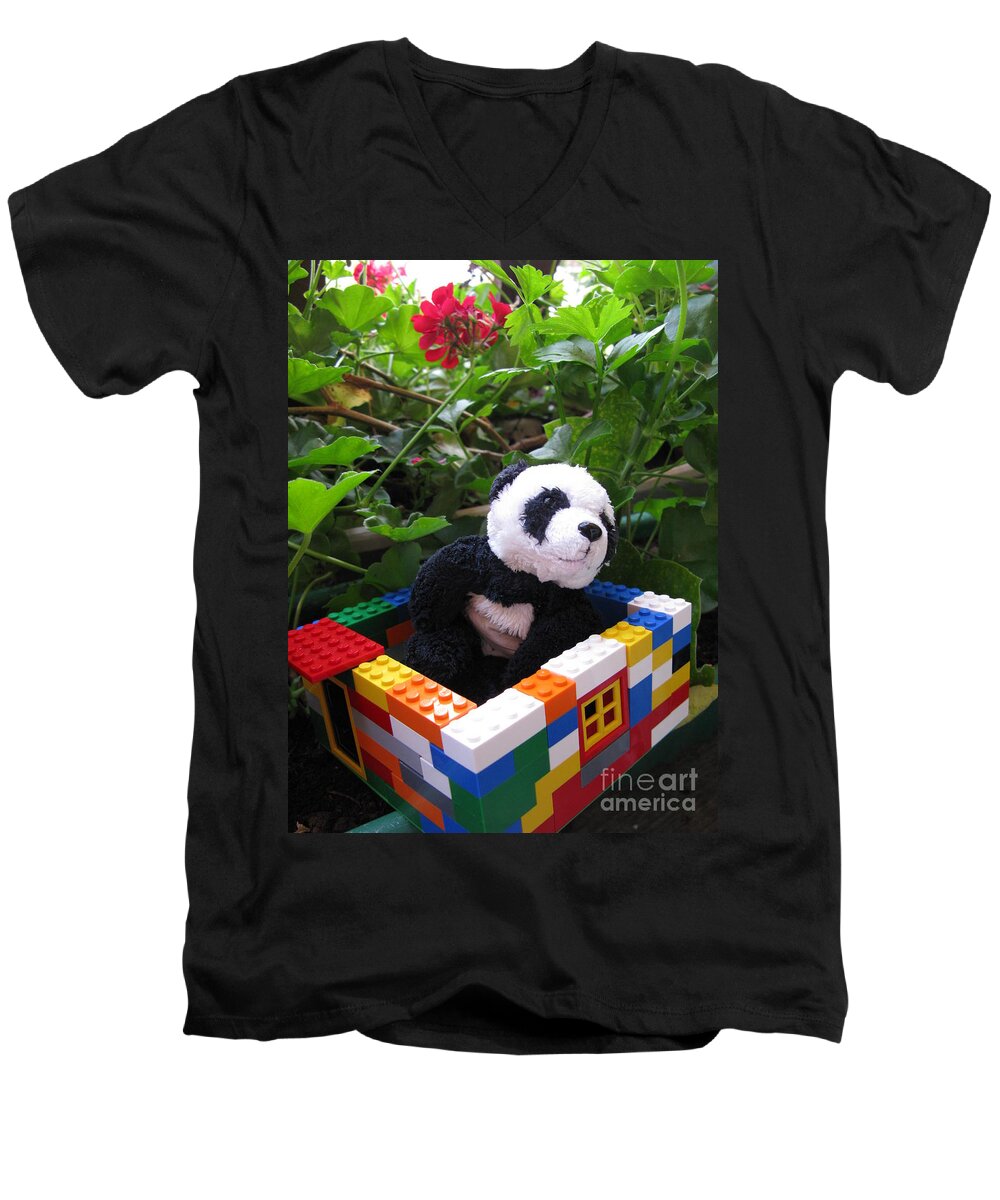 Baby Panda Men's V-Neck T-Shirt featuring the photograph This house is too small for me by Ausra Huntington nee Paulauskaite