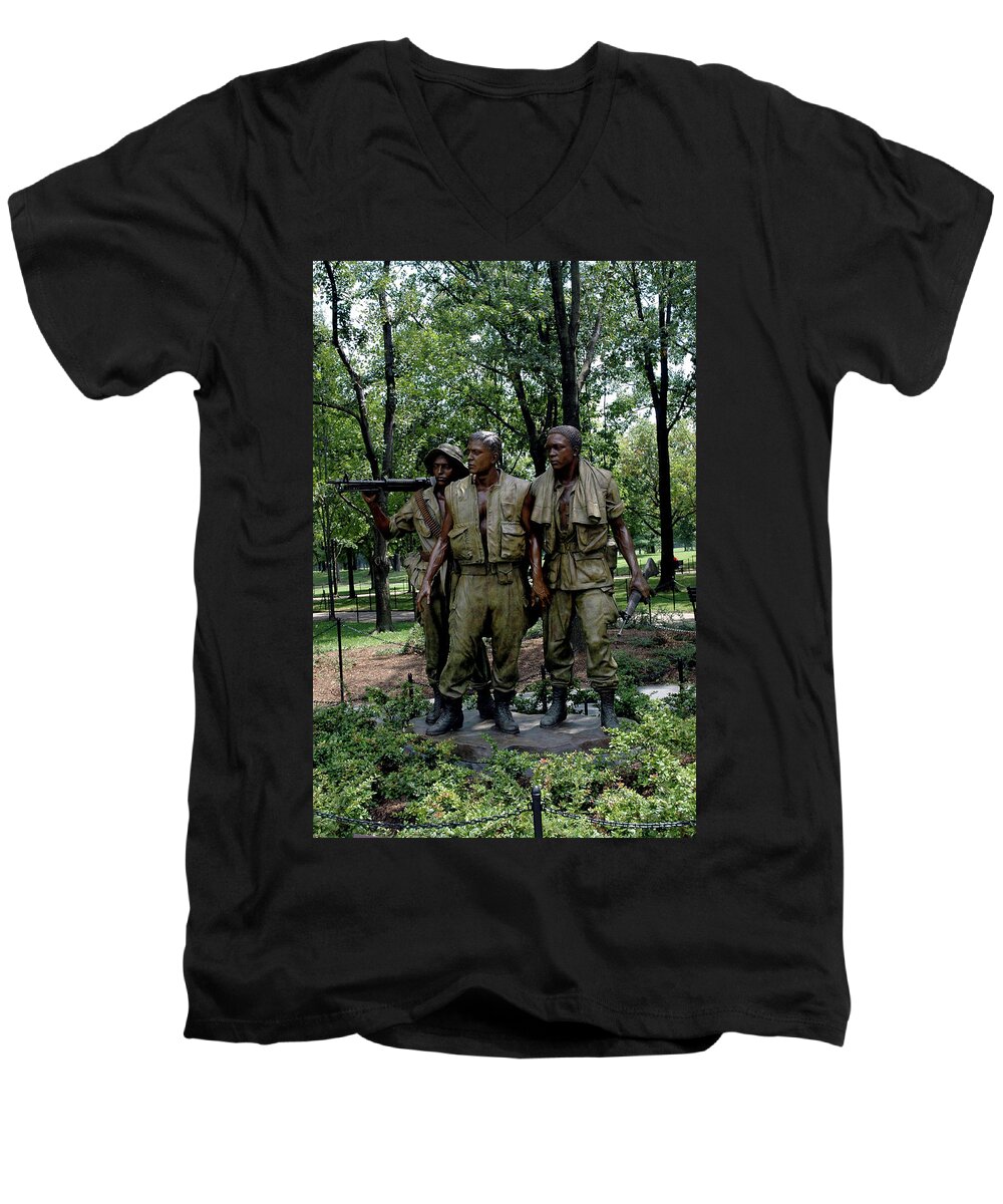 Usa Men's V-Neck T-Shirt featuring the photograph Three Servicemen by LeeAnn McLaneGoetz McLaneGoetzStudioLLCcom