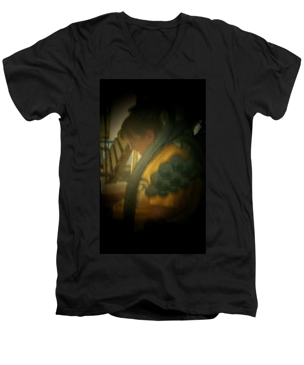 Abstract Men's V-Neck T-Shirt featuring the photograph Through the Screen Door by Lenore Senior