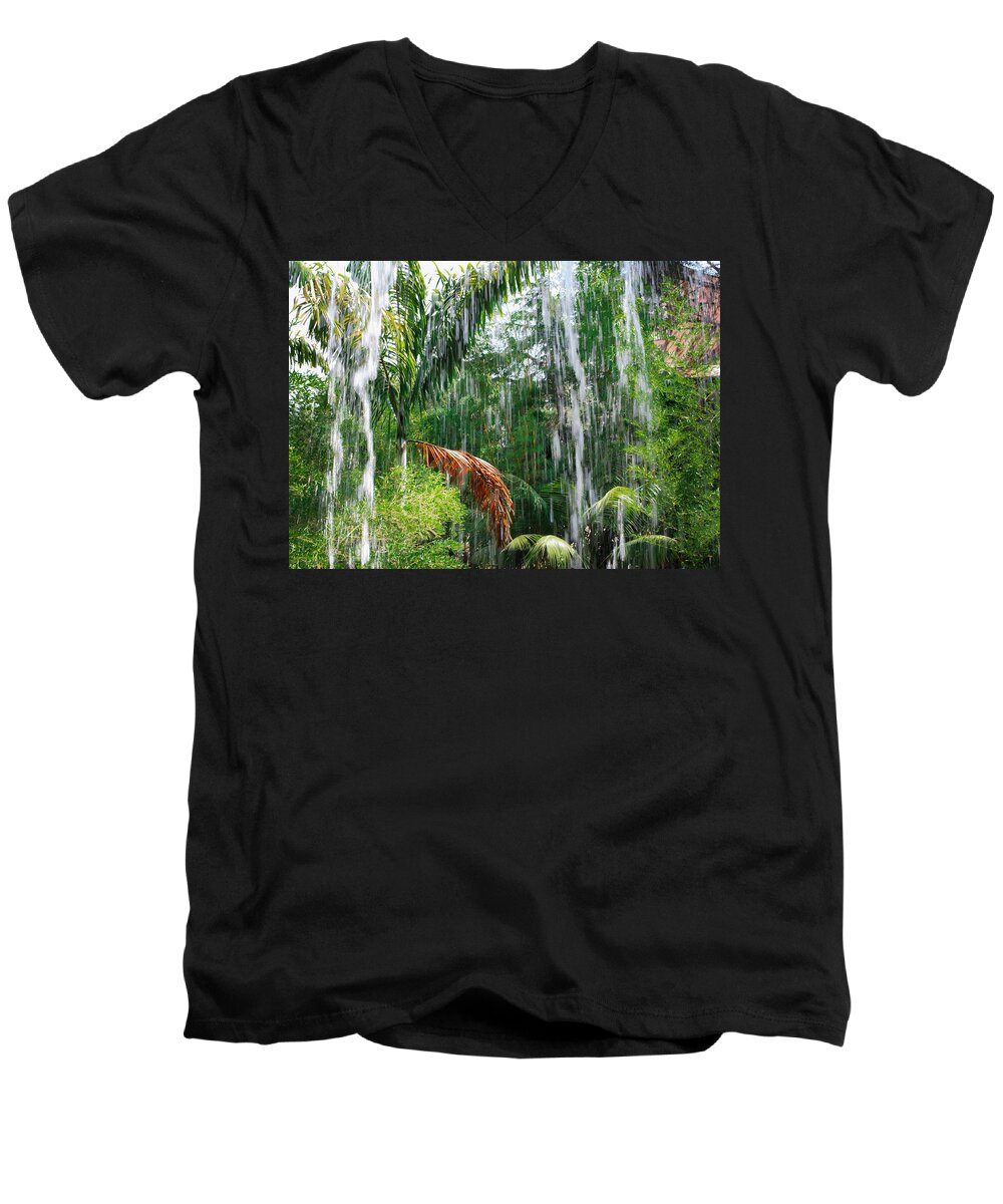 Waterfall Men's V-Neck T-Shirt featuring the photograph Through the Waterfall by Alison Frank