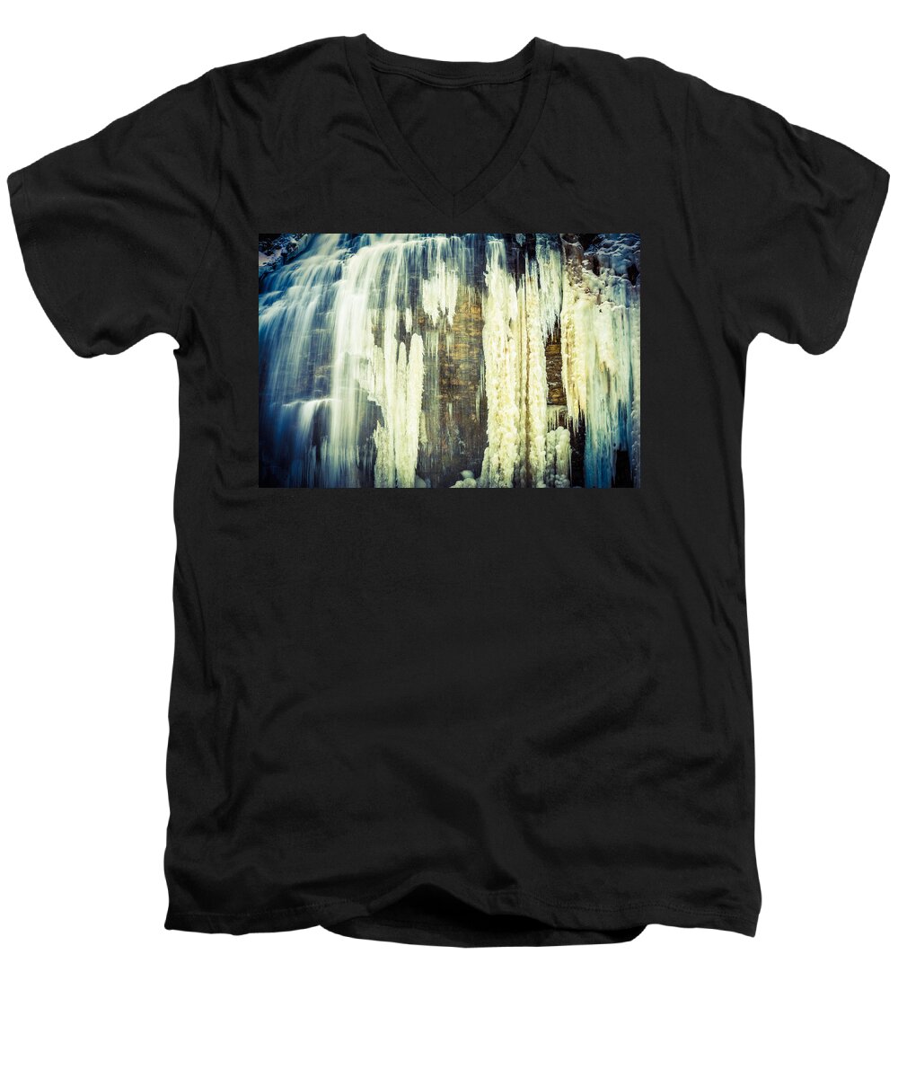 Tiffany Falls Men's V-Neck T-Shirt featuring the photograph Water And Ice by Karl Anderson
