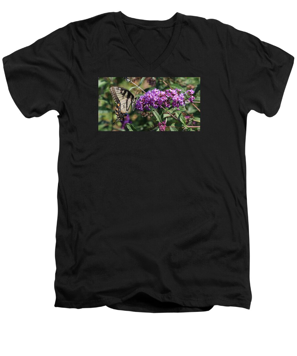Tiger Men's V-Neck T-Shirt featuring the photograph Tiger On Lavender by J Laughlin