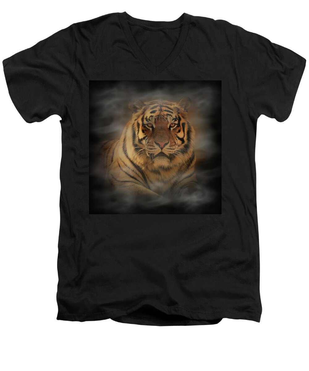 Tiger Men's V-Neck T-Shirt featuring the photograph Tiger by Sandy Keeton