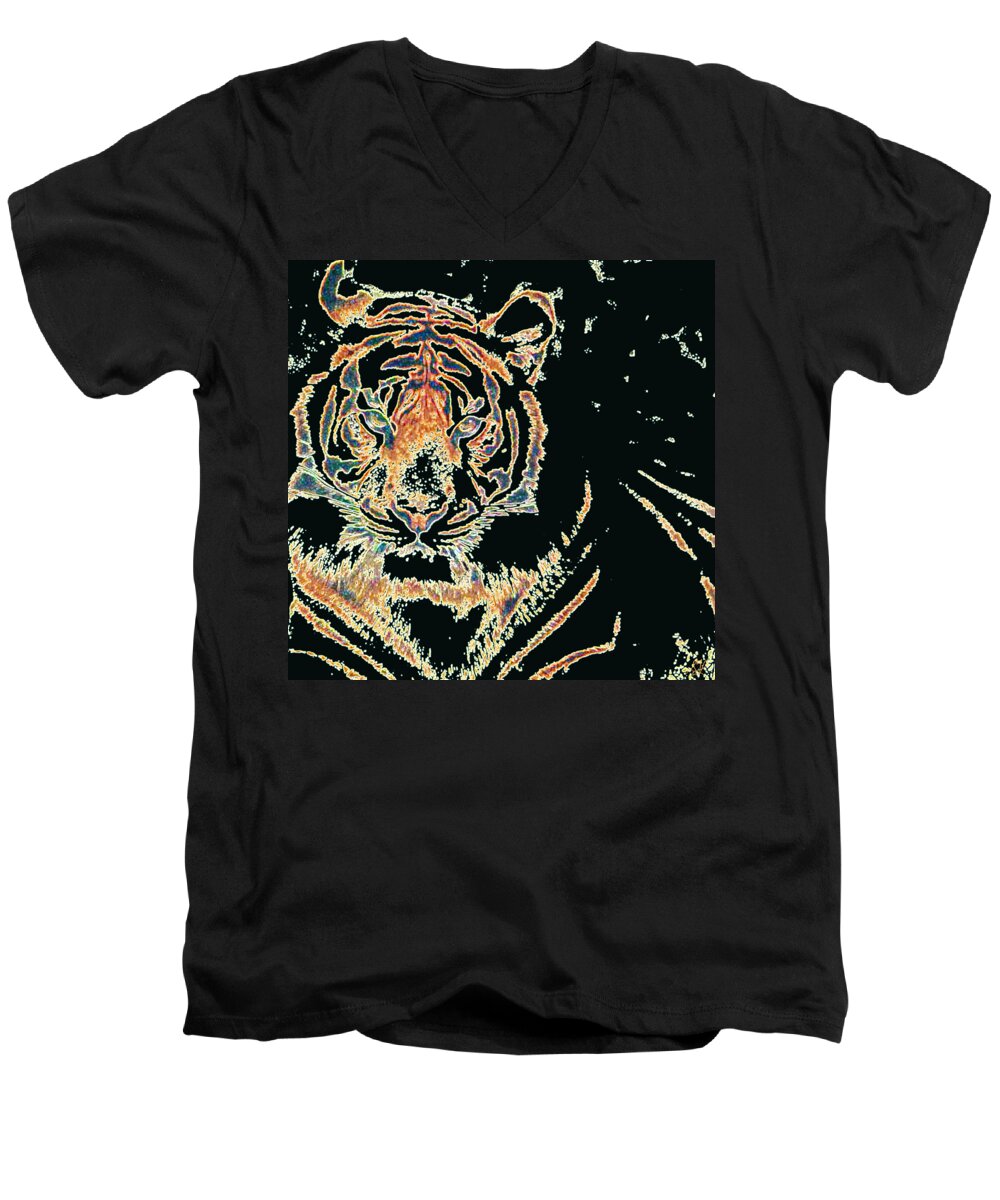 Tiger Men's V-Neck T-Shirt featuring the digital art Tiger Tiger by Stephanie Grant