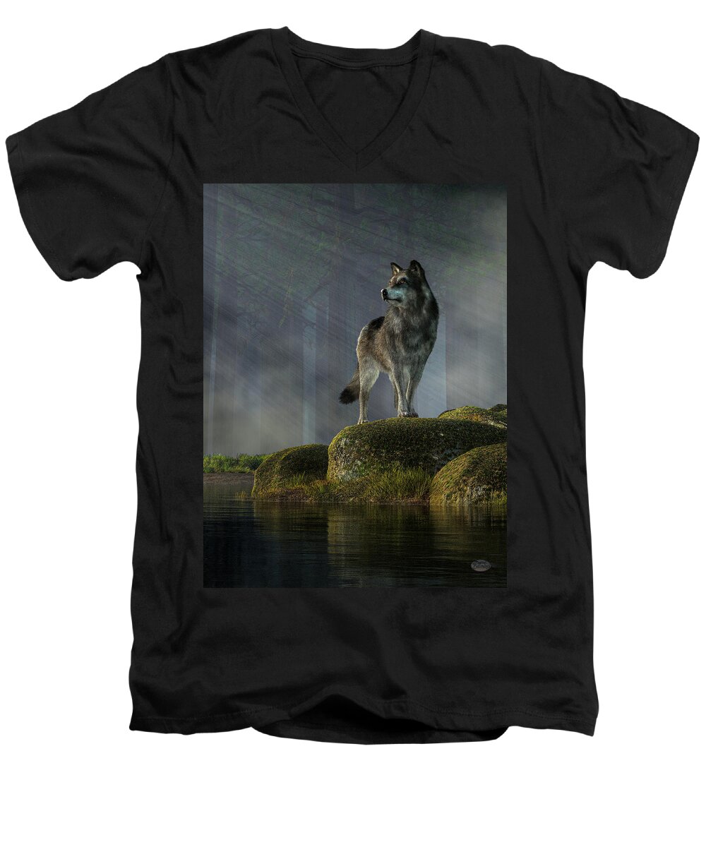 Timber Wolf Men's V-Neck T-Shirt featuring the digital art Timber Wolf by Daniel Eskridge