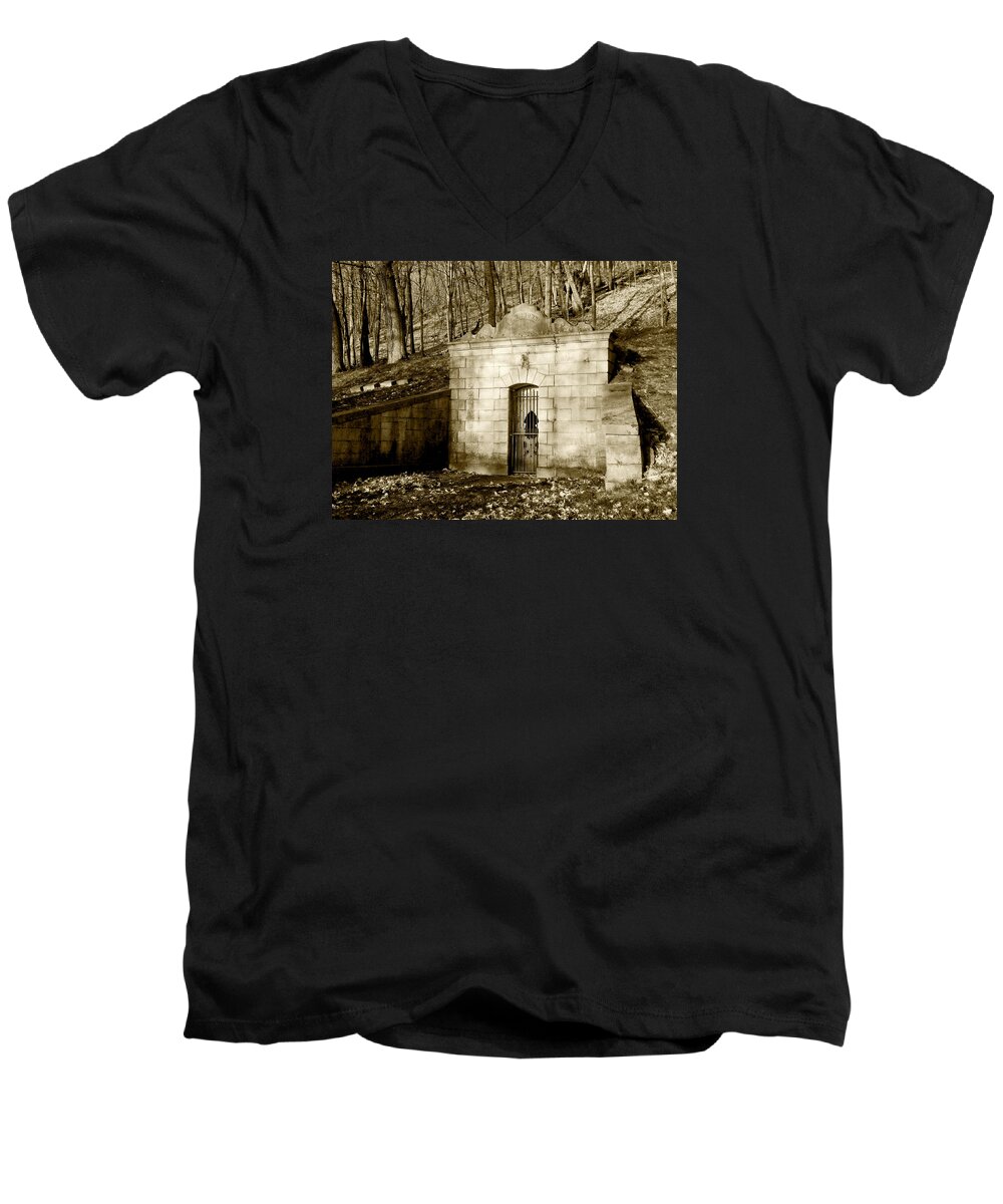 Early Spring Men's V-Neck T-Shirt featuring the photograph Tomb With a View in Sepia by Wild Thing