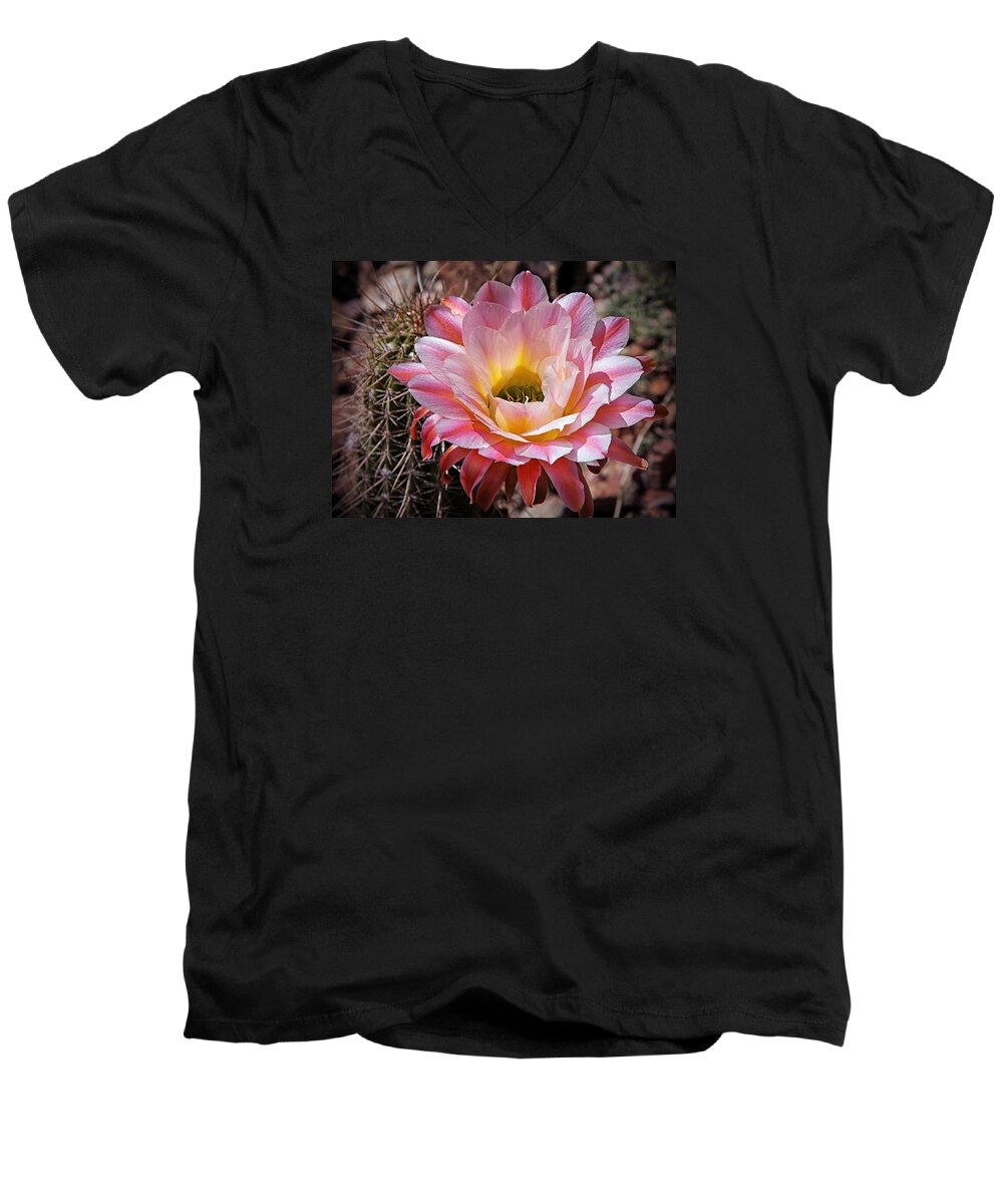 Flowers Men's V-Neck T-Shirt featuring the photograph Torch Cactus Flower by Elaine Malott