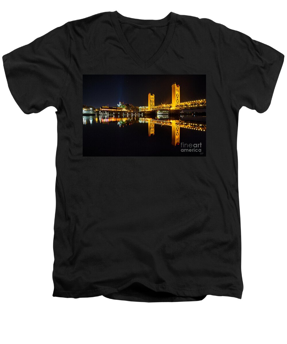 Tower Bridge Men's V-Neck T-Shirt featuring the photograph Tower Bridge Sacramento by Anthony Michael Bonafede