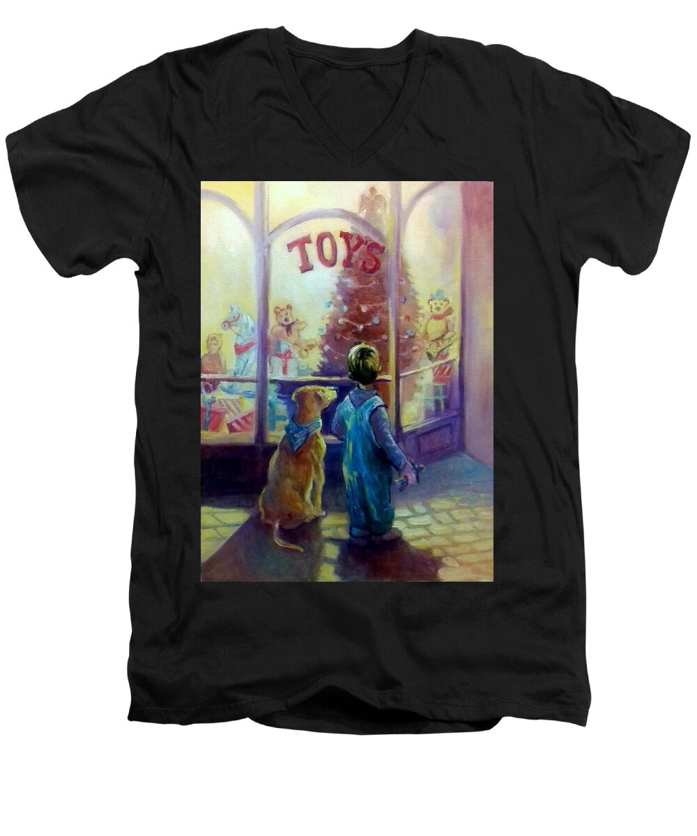 Toy Men's V-Neck T-Shirt featuring the painting Toy Shop by Paul Weerasekera