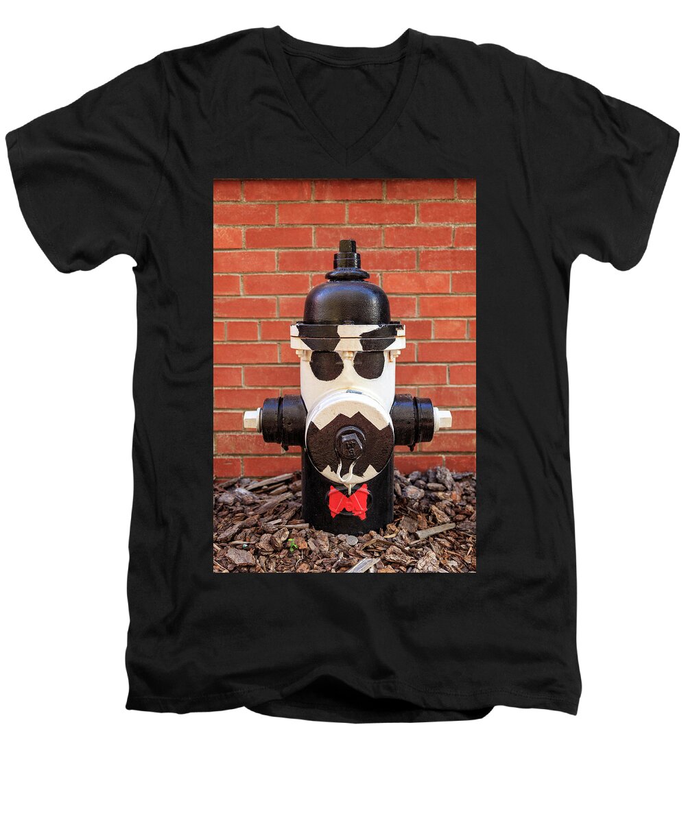Hydrant Men's V-Neck T-Shirt featuring the photograph Tuxedo Hydrant by James Eddy