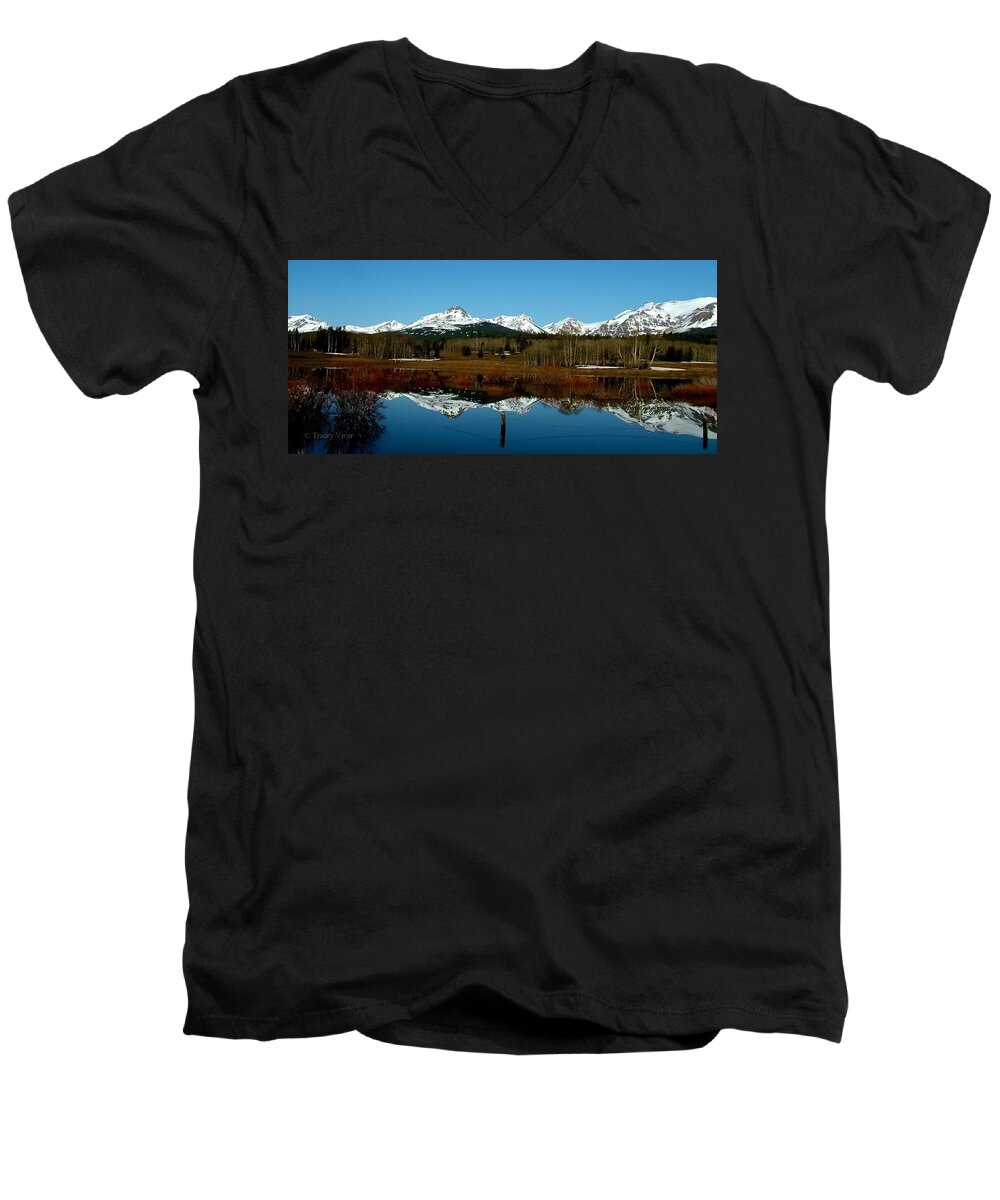 Fall Men's V-Neck T-Shirt featuring the photograph Two Med River Reflection by Tracey Vivar