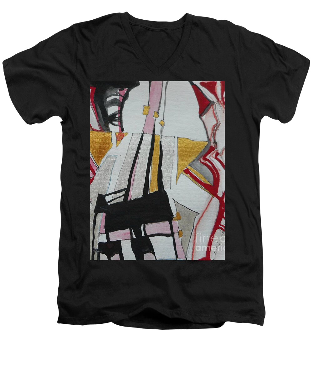 Katerina Stamatelos Art Men's V-Neck T-Shirt featuring the painting Two Musicians by Katerina Stamatelos