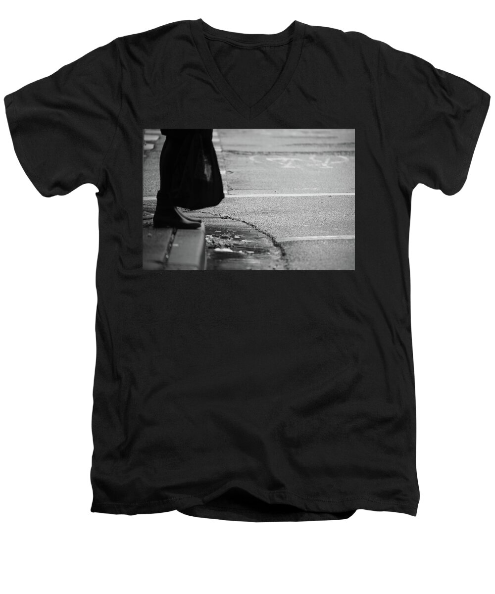 Street Photography Men's V-Neck T-Shirt featuring the photograph U stopped me on my tracks by J C