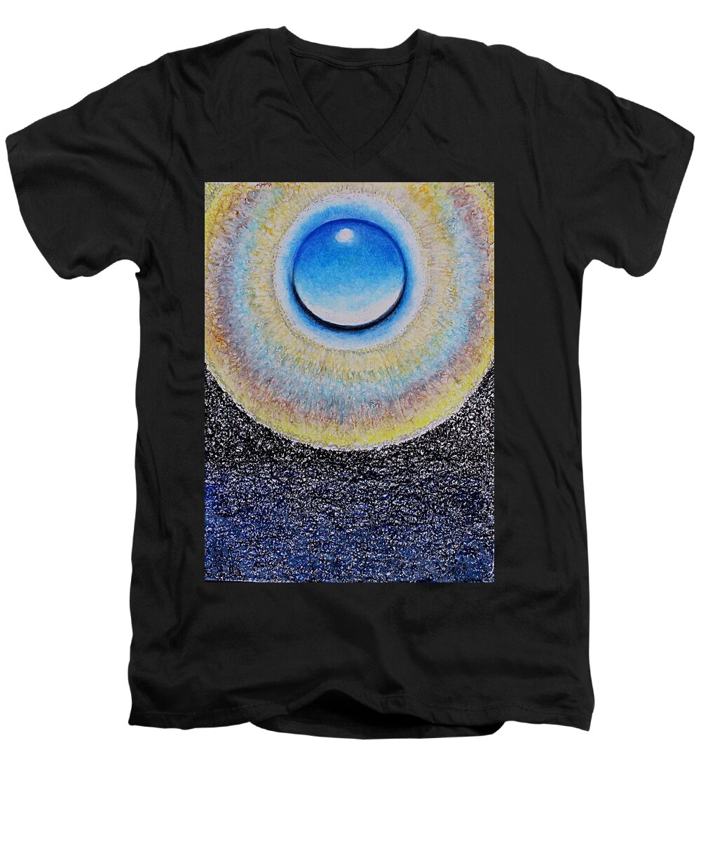 Abstract Men's V-Neck T-Shirt featuring the pastel Universal Eye in Blue by Norma Duch