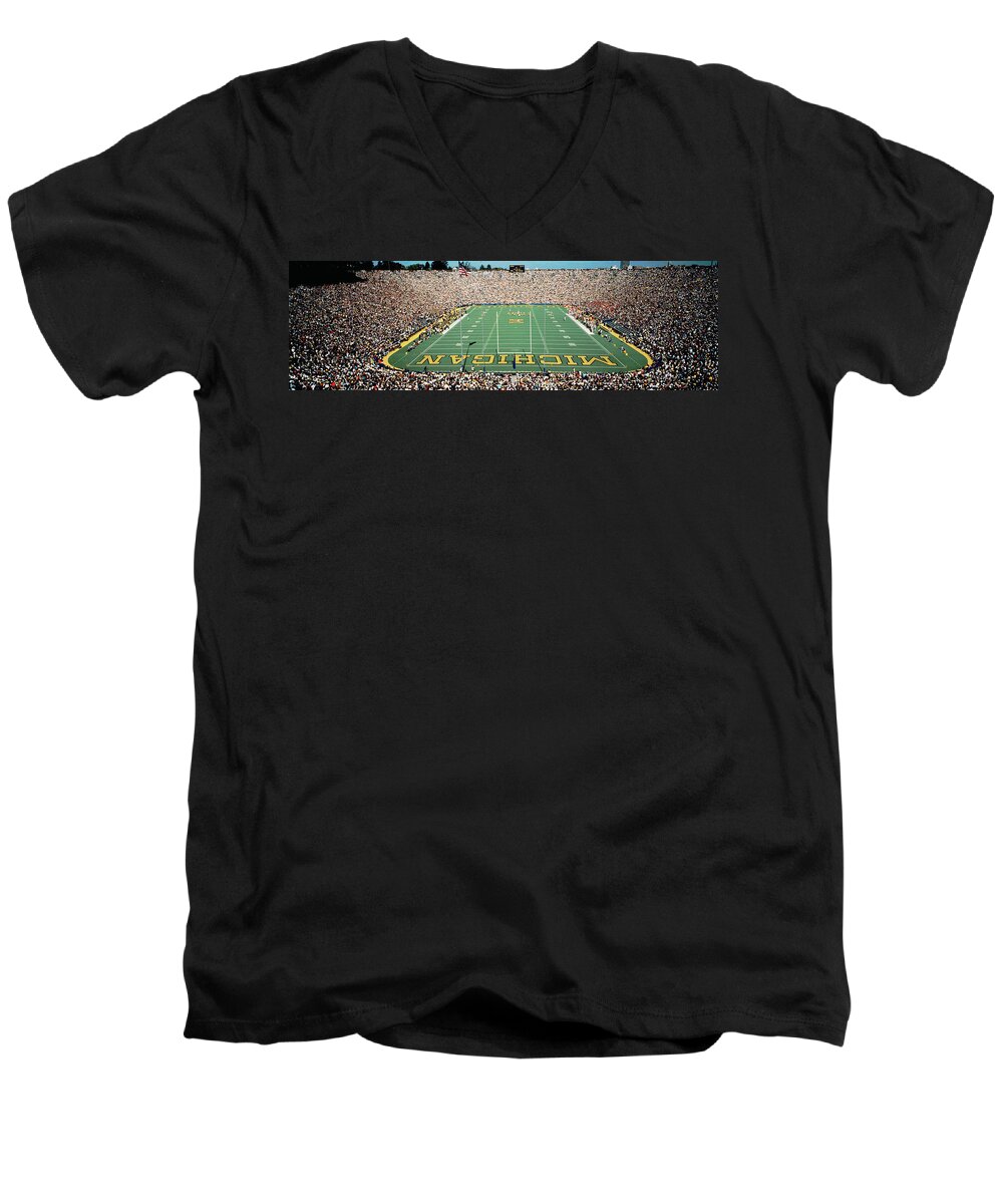 Photography Men's V-Neck T-Shirt featuring the photograph University Of Michigan Stadium, Ann by Panoramic Images