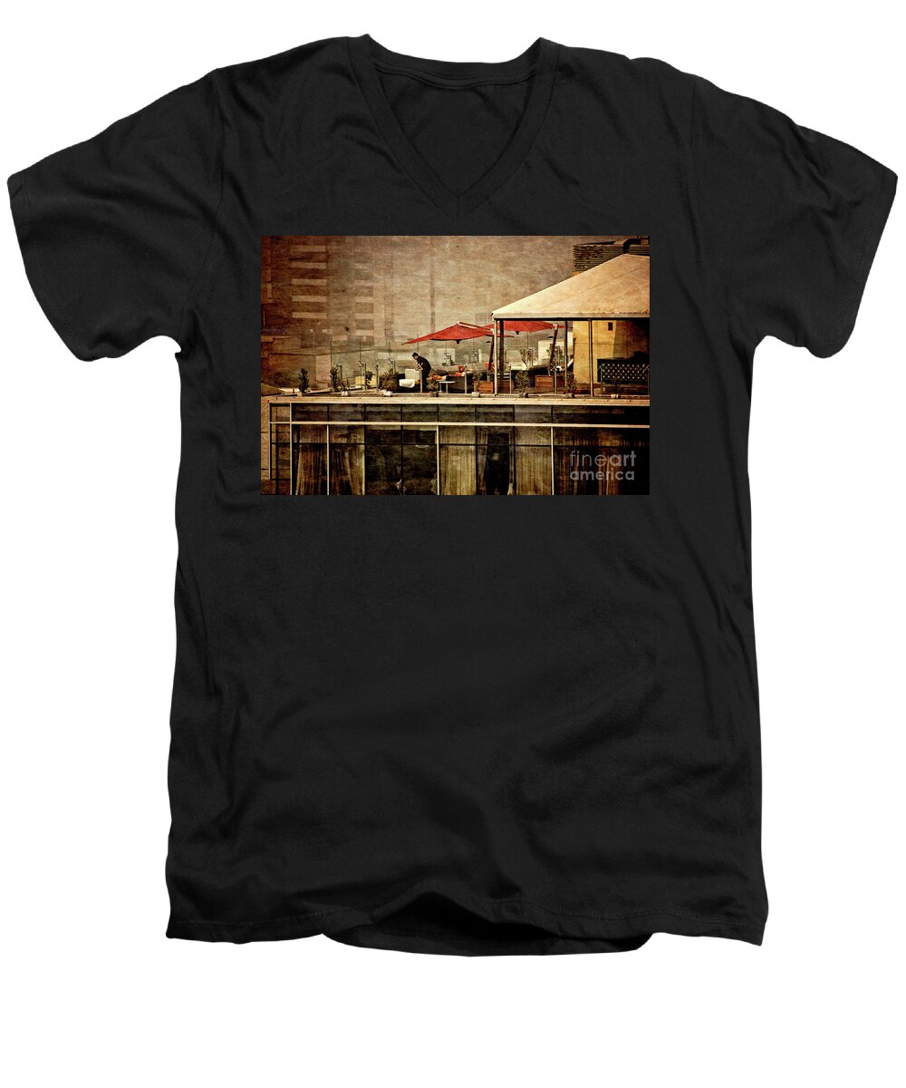 Up On The Roof Men's V-Neck T-Shirt featuring the photograph Up on The Roof - Miraflores Peru by Mary Machare