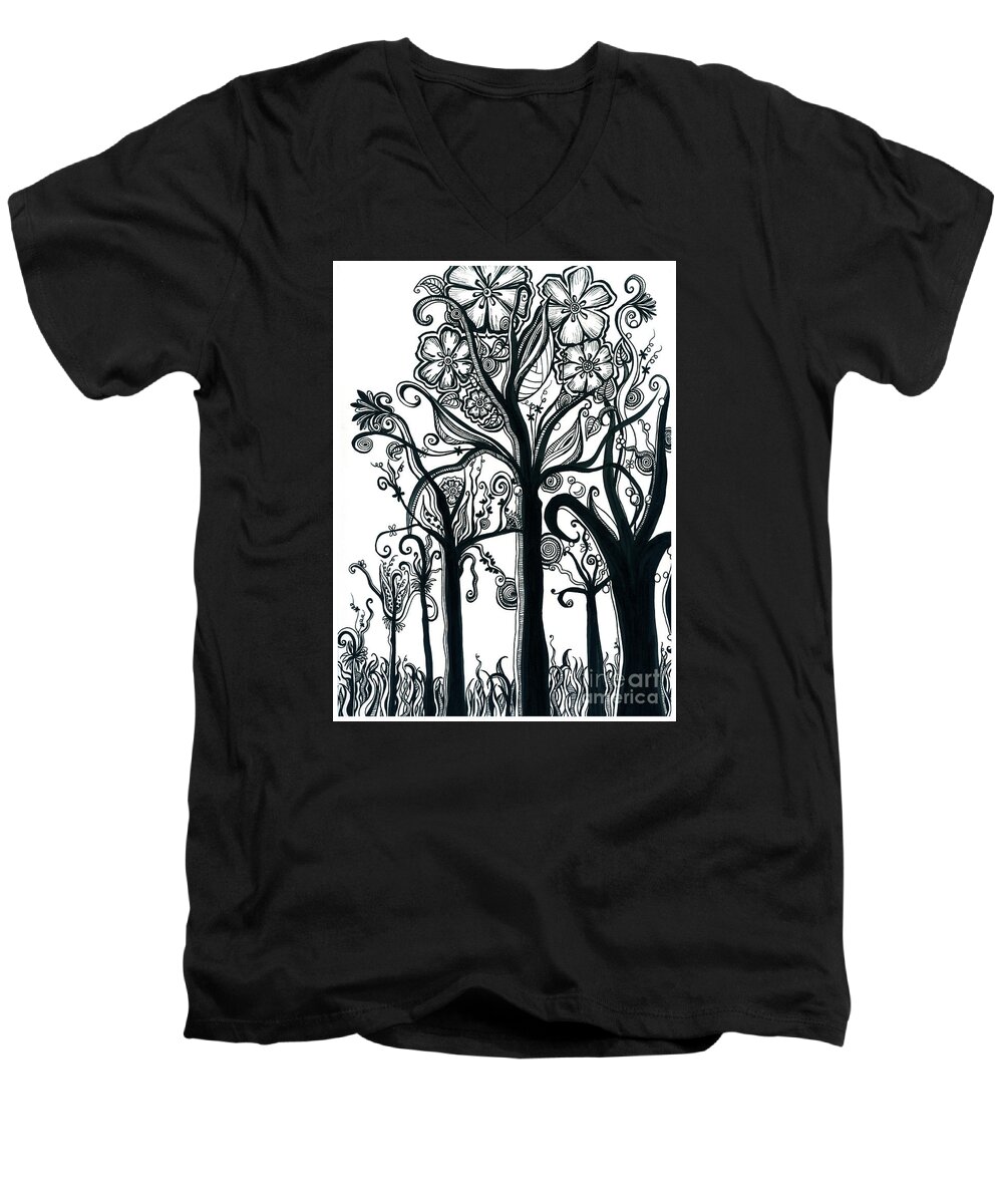 Trees Men's V-Neck T-Shirt featuring the drawing Uplifting by Danielle Scott