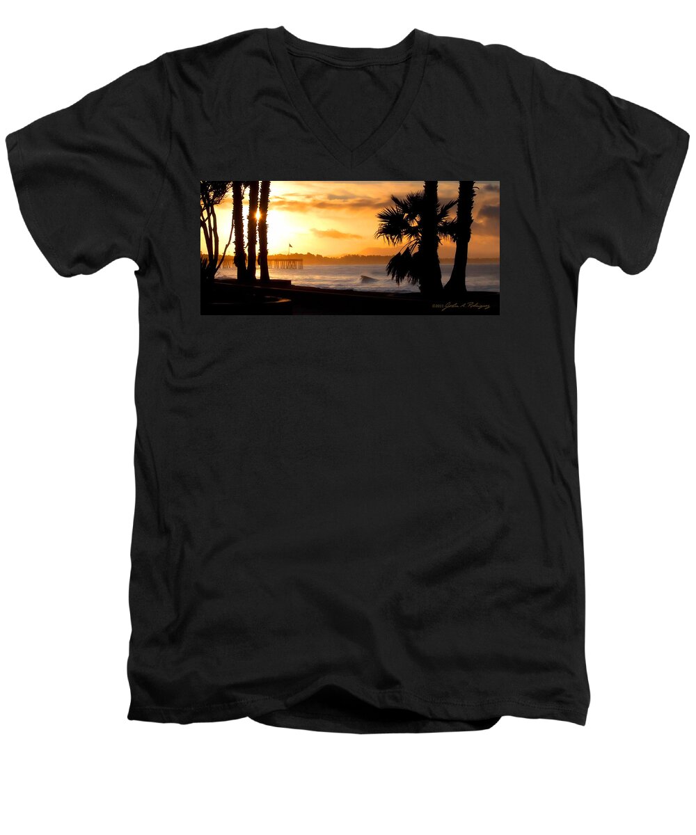 Ventura Men's V-Neck T-Shirt featuring the photograph Ventura California Sunrise by John A Rodriguez
