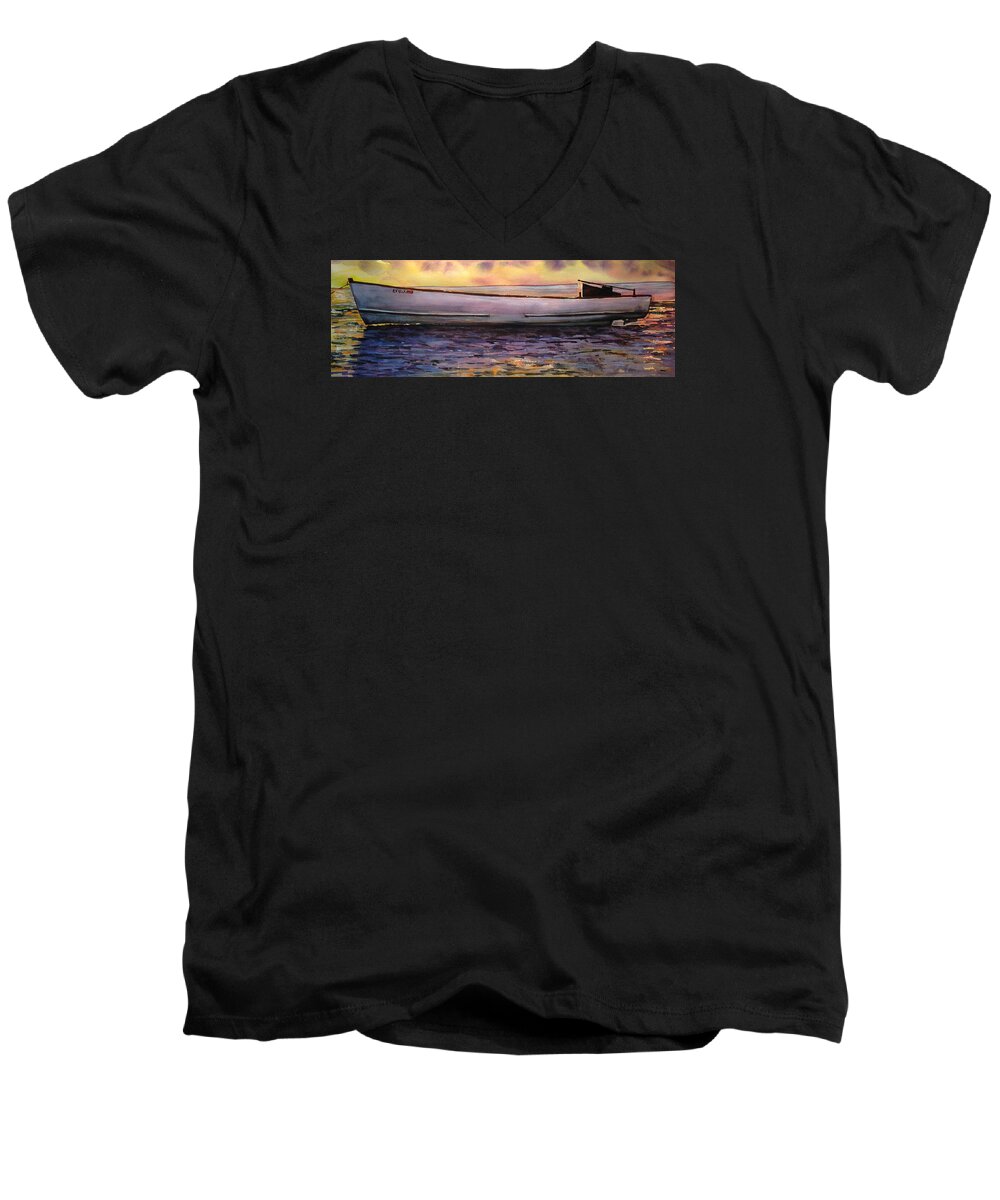 30 X 12 Studio Watercolor Men's V-Neck T-Shirt featuring the painting Viggo's Boat by Lynne Haines