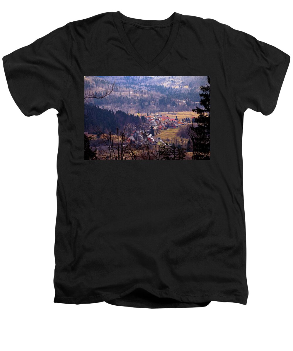 Lokve Men's V-Neck T-Shirt featuring the photograph Village of Lokve in Gorski Kotar by Brch Photography