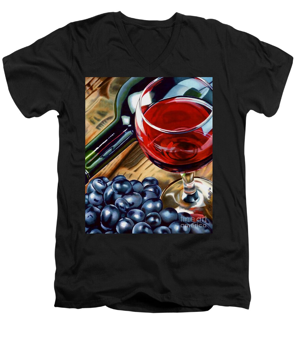 Wine Men's V-Neck T-Shirt featuring the drawing Vino 2 by Cory Still