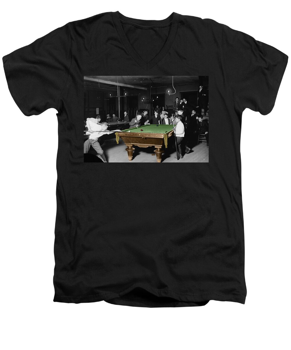 Pool Hall Men's V-Neck T-Shirt featuring the photograph Vintage Pool Hall by Andrew Fare