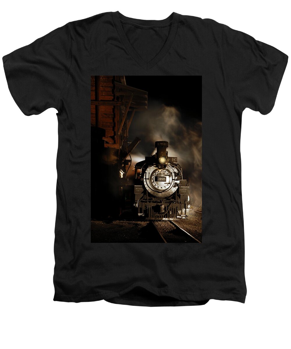 Steam Train Photographs Men's V-Neck T-Shirt featuring the photograph Waiting for More Coal by Ken Smith