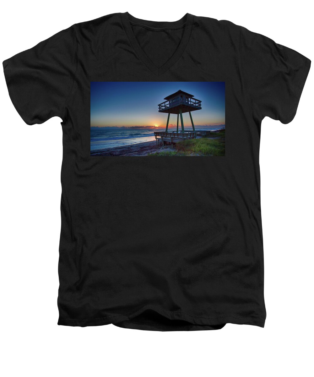 Landscape Men's V-Neck T-Shirt featuring the photograph Watch Tower Sunrise 2 by Dillon Kalkhurst