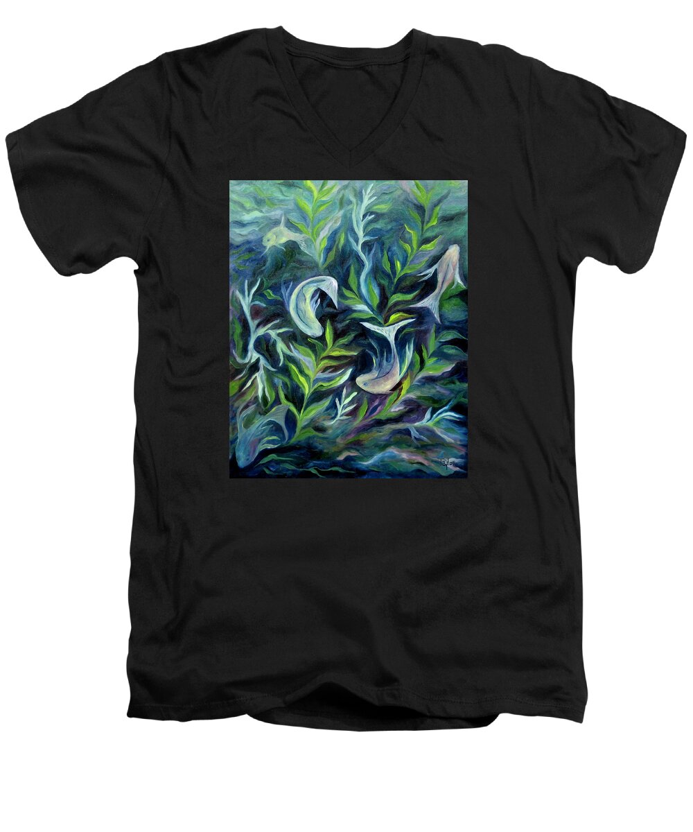 Fishes Men's V-Neck T-Shirt featuring the painting Water by FT McKinstry