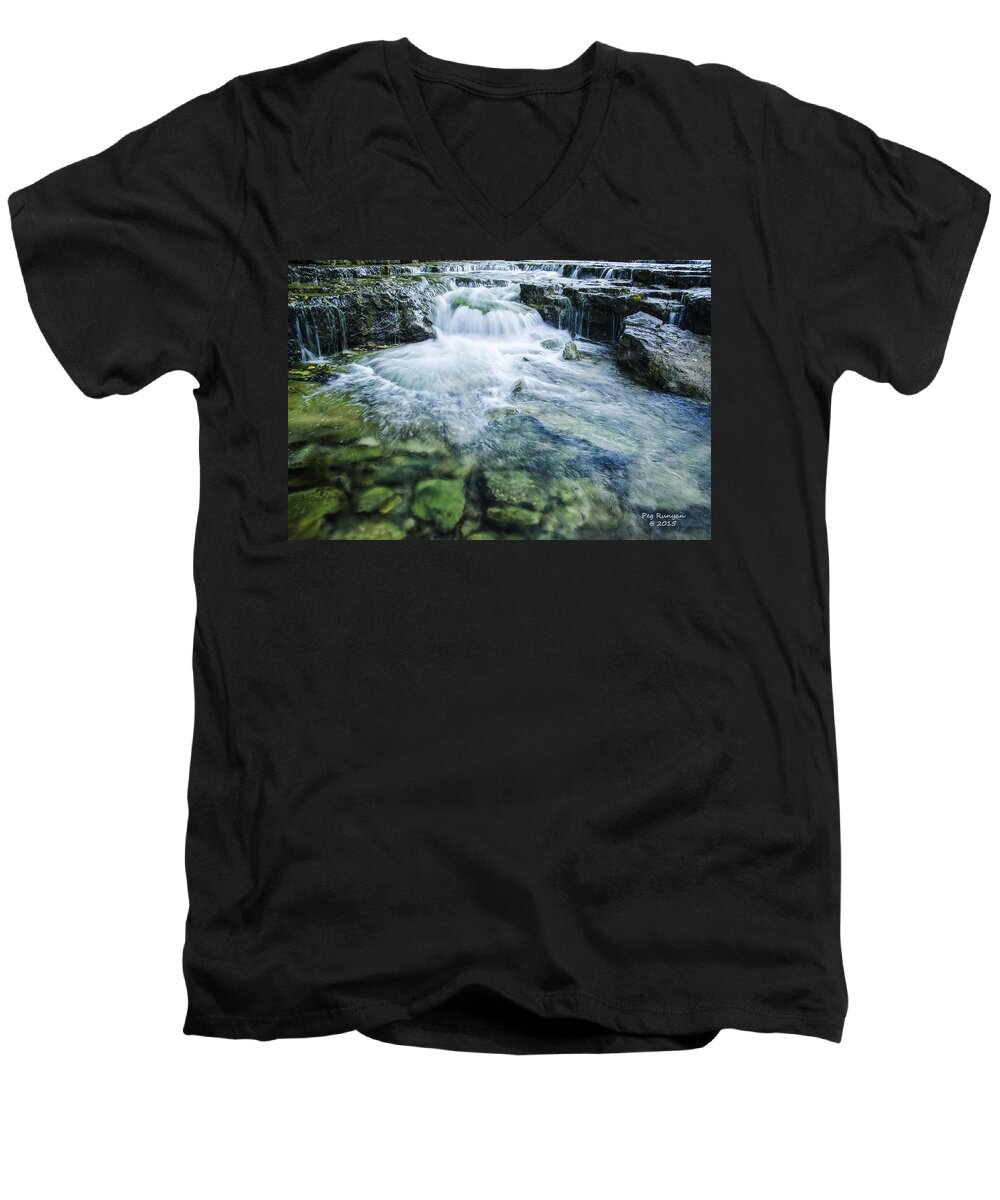 Waterfalls Men's V-Neck T-Shirt featuring the photograph Waterfall Wonderland by Peg Runyan
