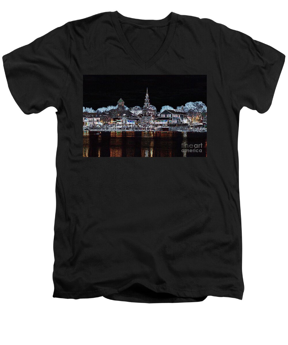 Waterfront Men's V-Neck T-Shirt featuring the photograph Waterfront Etching by Butch Lombardi