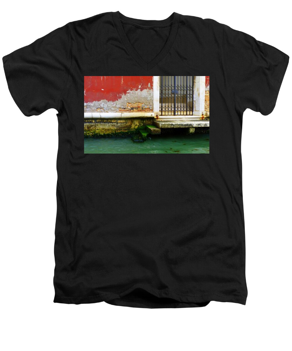 Venice Men's V-Neck T-Shirt featuring the photograph Water's Edge in Venice by Carla Parris