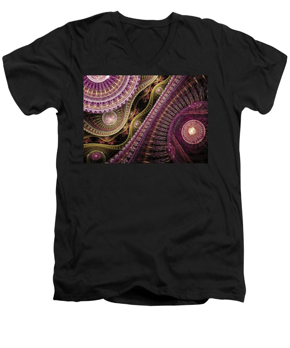 Steampunk Men's V-Neck T-Shirt featuring the digital art Waves of time by Martin Capek