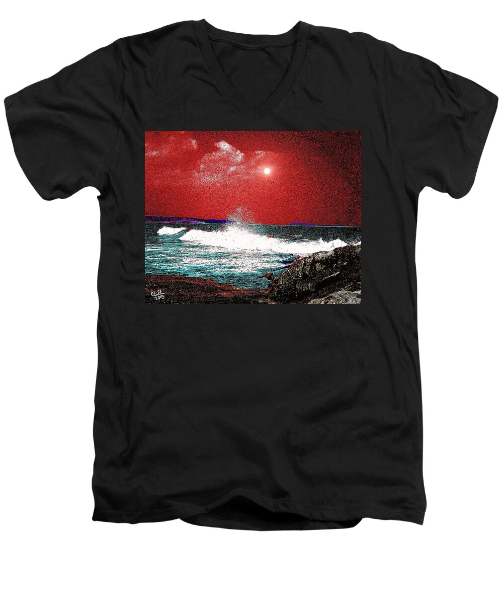 Peaks Island Maine Men's V-Neck T-Shirt featuring the painting Whaleback at Peaks Island Maine by Cliff Wilson