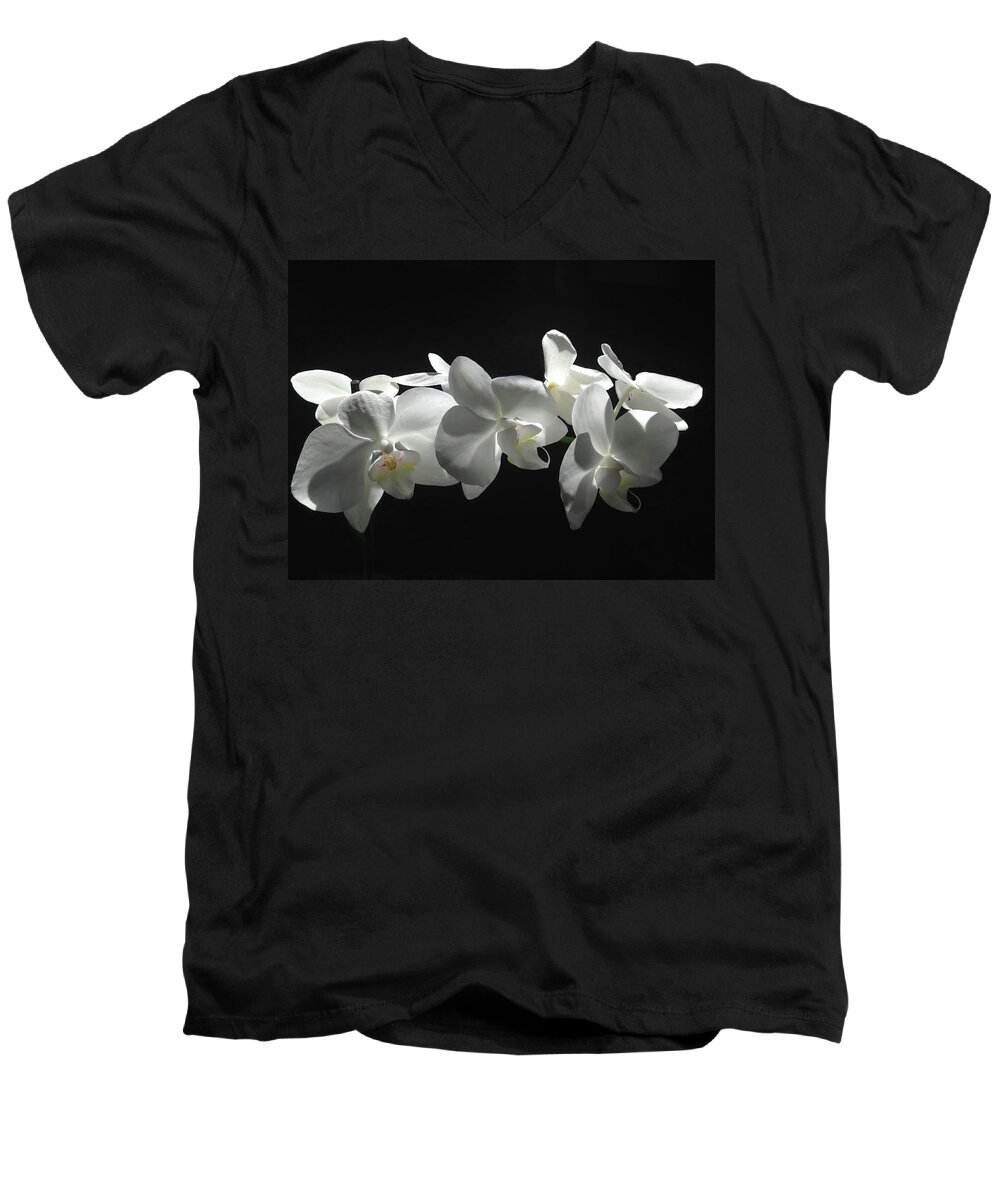 Orchids Men's V-Neck T-Shirt featuring the photograph White Orchids by Julia Wilcox