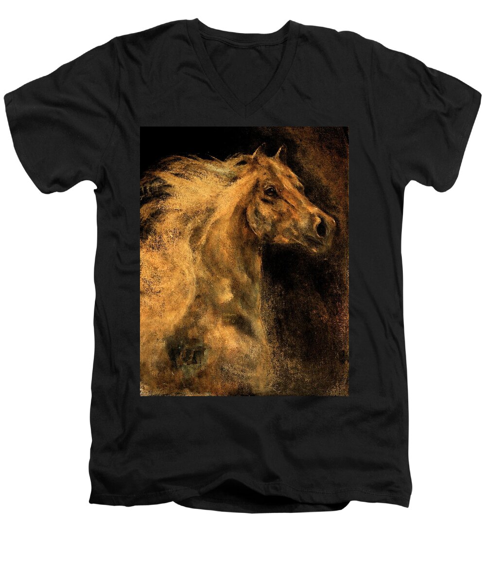 Horse Men's V-Neck T-Shirt featuring the painting Wild and Free by Barbie Batson