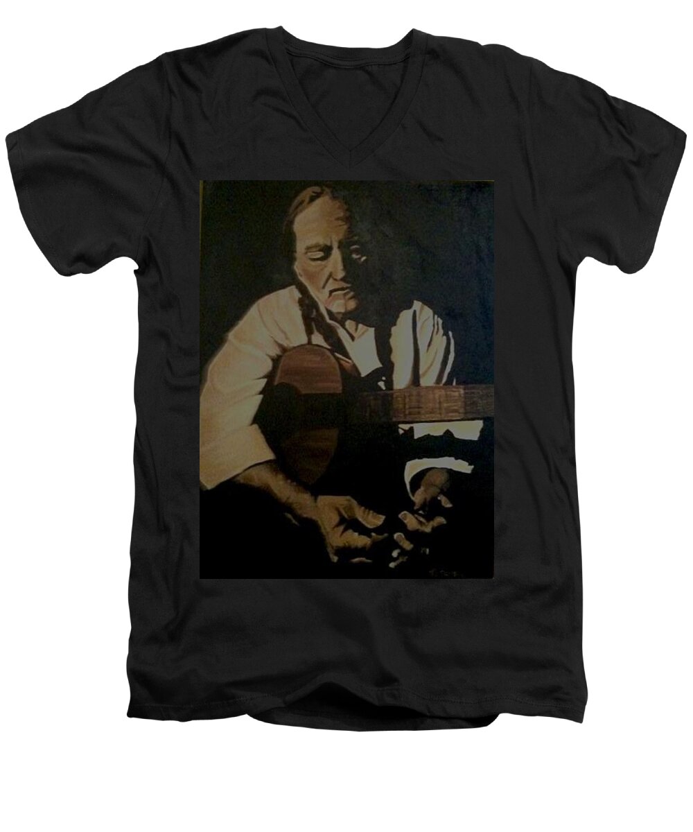 Willie Men's V-Neck T-Shirt featuring the painting Willie Nelson #1 by Ashley Lane