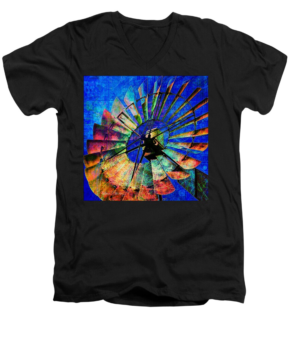 Windmill Men's V-Neck T-Shirt featuring the digital art Windmill Power by Barbara Berney