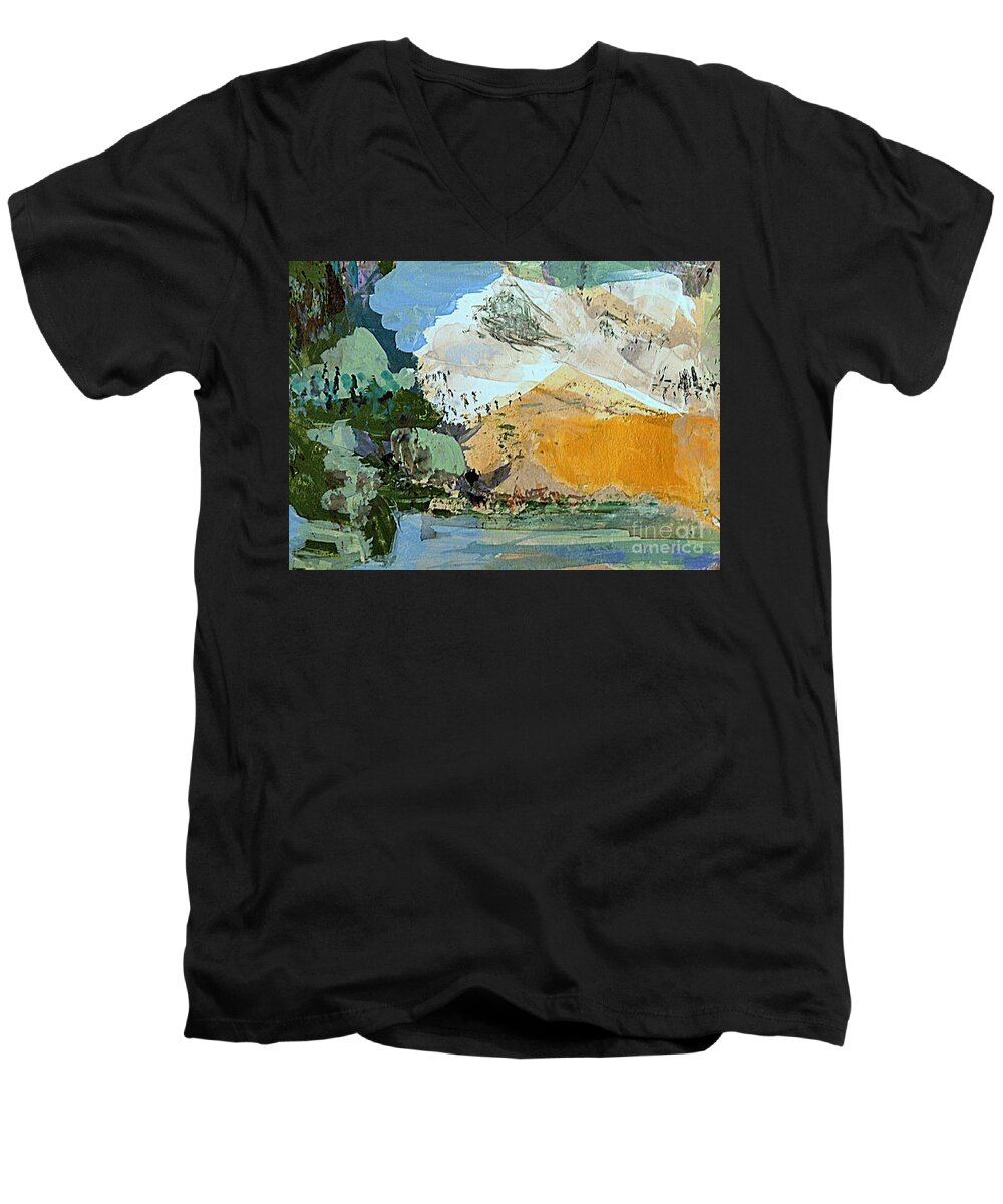 Abstract Fantasy Landscape In Acrylic And Gouache Men's V-Neck T-Shirt featuring the painting Winter Fantasy by Nancy Kane Chapman