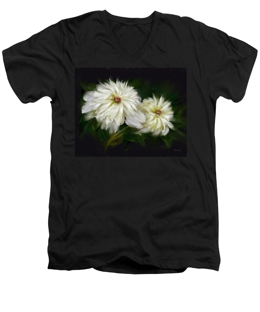 Peony Men's V-Neck T-Shirt featuring the painting Withering Peony by Bonnie Willis