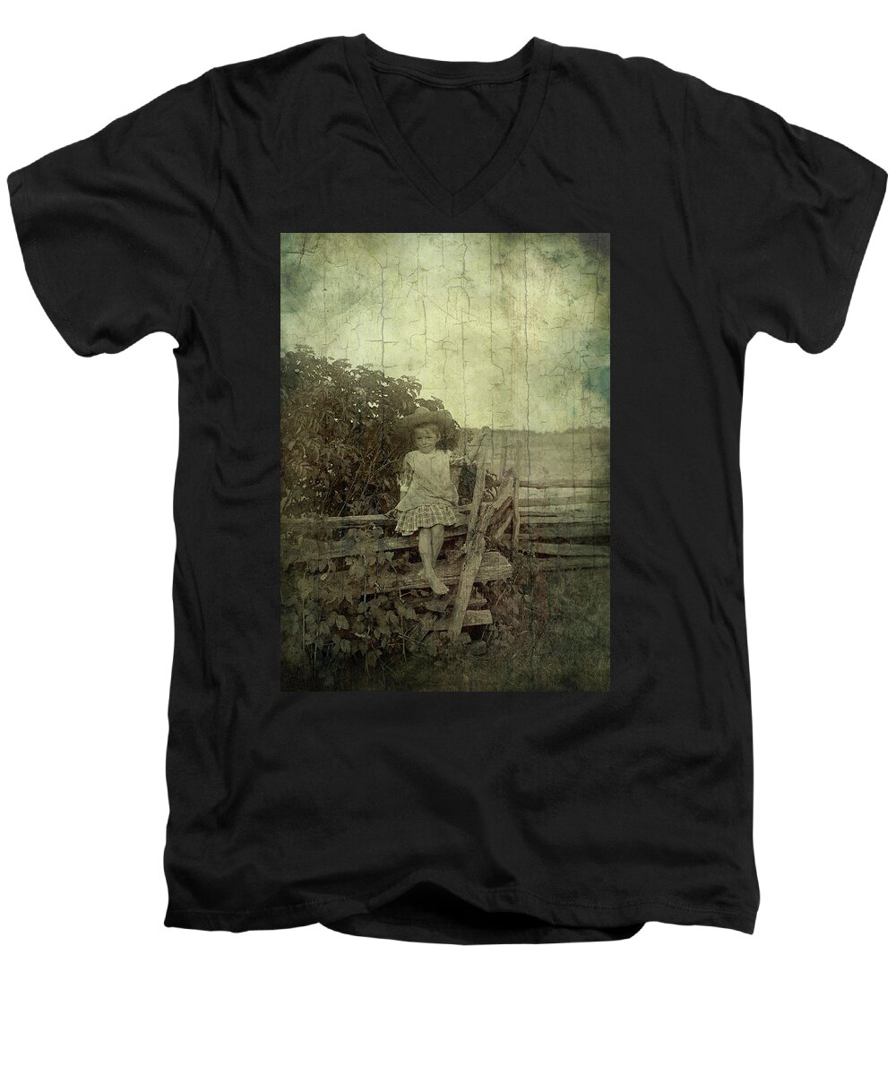 Girl Men's V-Neck T-Shirt featuring the photograph Wooden Throne by Char Szabo-Perricelli