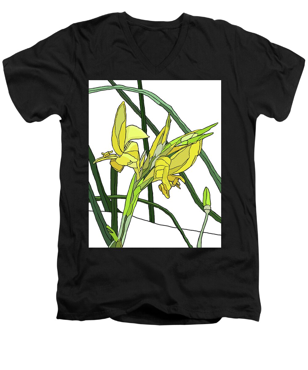 Canna Men's V-Neck T-Shirt featuring the painting Yellow Canna Lilies by Jamie Downs