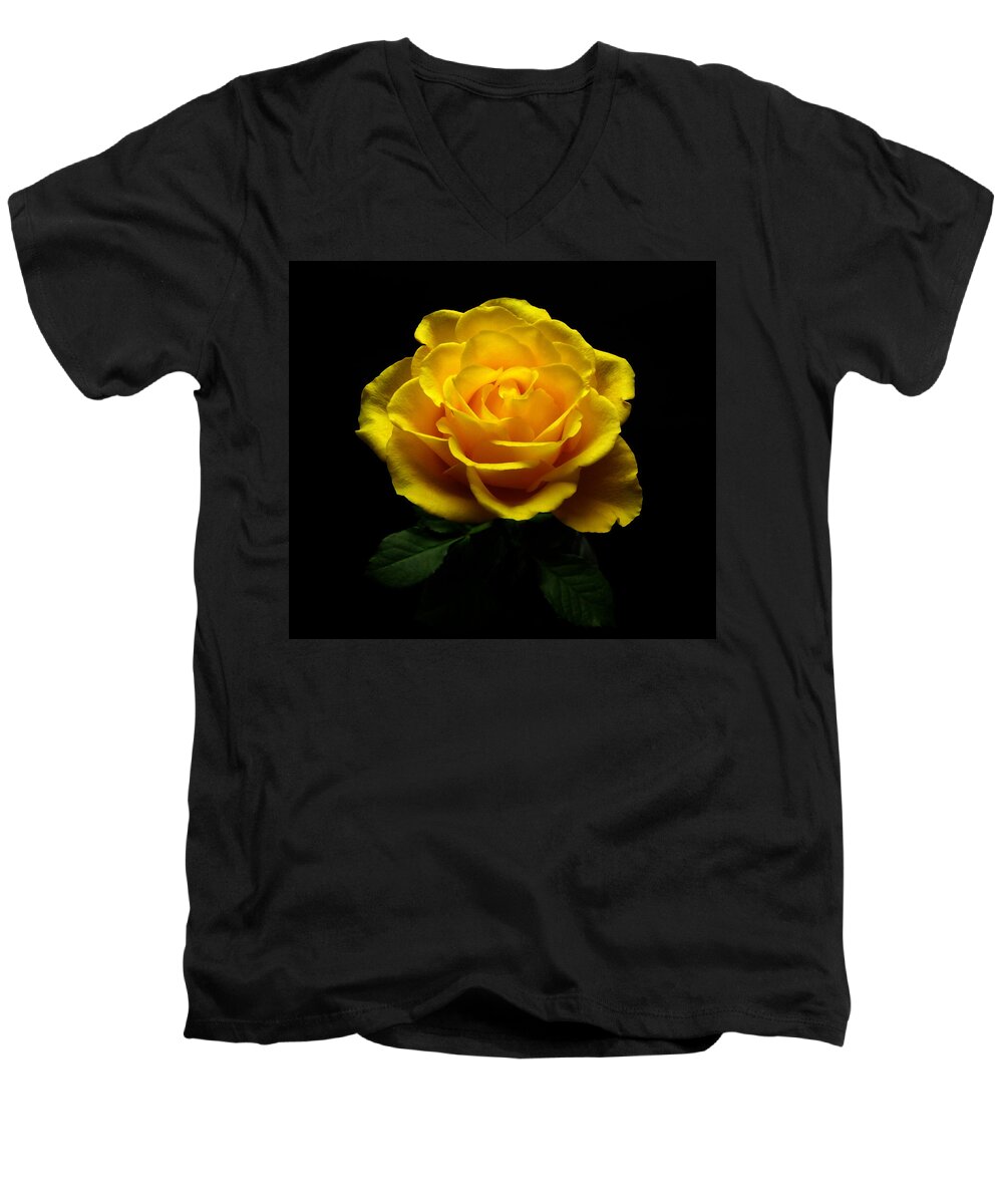 Yellow Men's V-Neck T-Shirt featuring the photograph Yellow Rose 4 by Johanna Hurmerinta