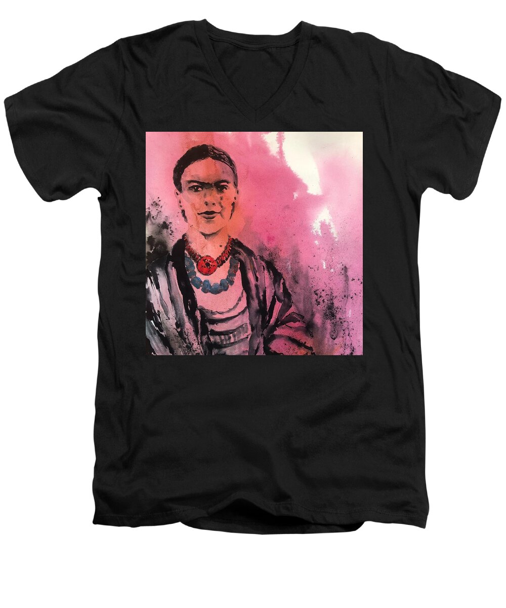  Men's V-Neck T-Shirt featuring the painting Younq Frida by Tara Moorman