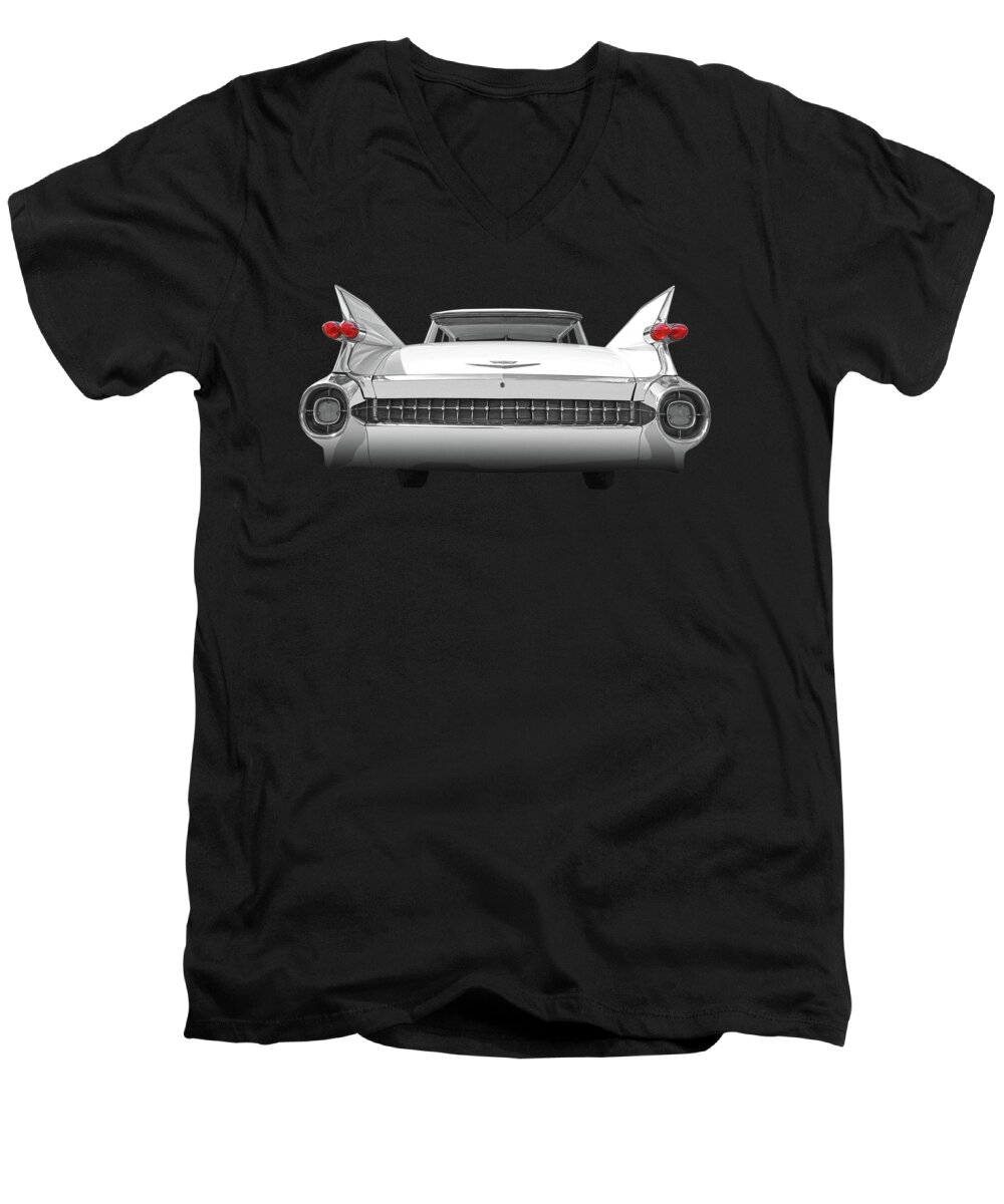 Cadillac Men's V-Neck T-Shirt featuring the photograph 1959 Cadillac Rear View by Gill Billington
