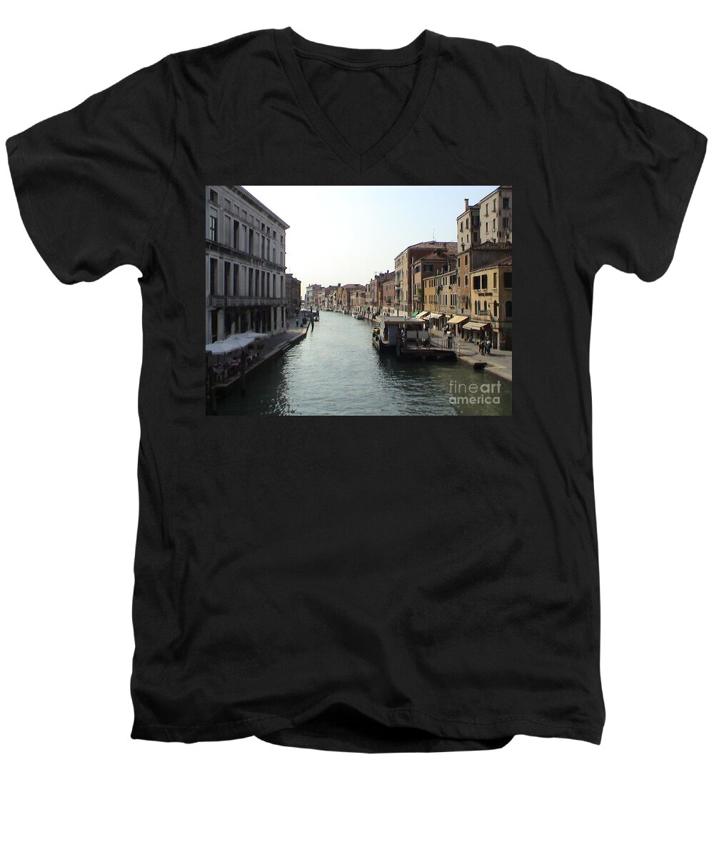 Venice Men's V-Neck T-Shirt featuring the photograph Grand Canal Venice Italy Panoramic View #2 by John Shiron